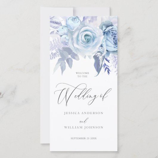 Divine Dusty Blue Floral Wedding Program (Voorkant)