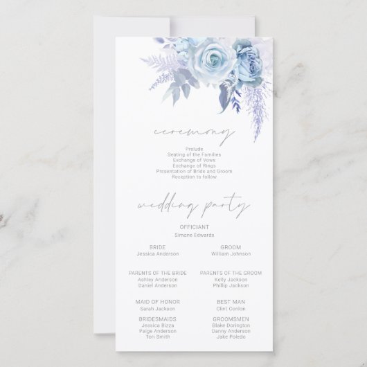 Divine Dusty Blue Floral Wedding Program (Achterkant)