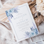 Divine Dusty Blue Moderne Bloemen Bruiloft Kaart