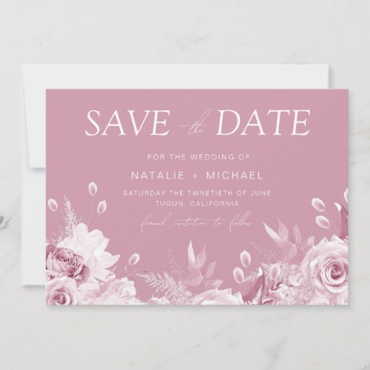 Divine Dusty Pink Rose Wedding Save The Date (Voorkant)