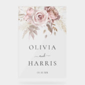 Divine Dusty Roos & Blush Bloemen Bruiloft Acryl Bord (Voorkant)