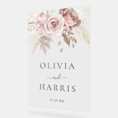 Divine Dusty Roos & Blush Bloemen Bruiloft Acryl Bord (Hoek)