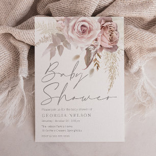 Divine Dusty Roos Blush Floral Baby shower Kaart