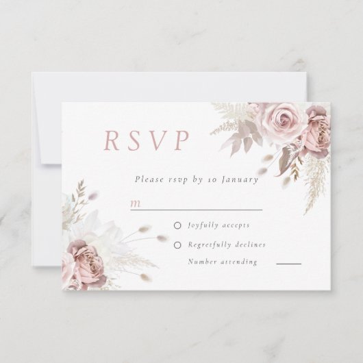 Divine Dusty Roos Blush Floral Wedding All Event R RSVP Kaartje (Voorkant)