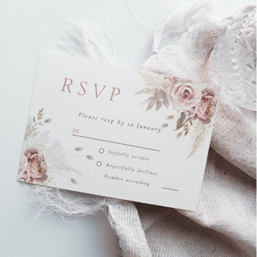 Divine Dusty Roos Blush Floral Wedding All Event R RSVP Kaartje
