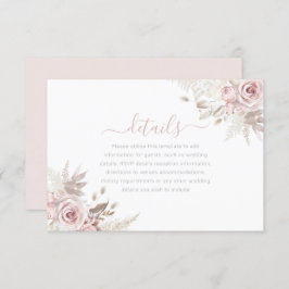 Divine Dusty Roos Blush & Ivoor Bruiloft Details Informatiekaartje
