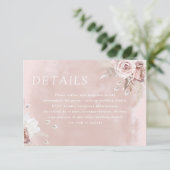 Divine Dusty Roos Blush Waterverf Wedding Details Informatiekaartje (Staand voorkant)