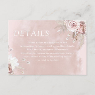 Divine Dusty Roos Blush Waterverf Wedding Details Informatiekaartje