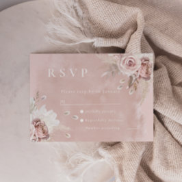 Divine Dusty Roos Blush Waterverf Wedding RSVP Kaartje