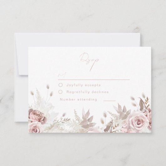 Divine Dusty Rose & Blush Floral Wedding RSVP Kaartje (Voorkant)