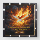 Divine Flame Holy Spirit Dove Mark 11:24 Verse Vierkante Klok (Voorkant)