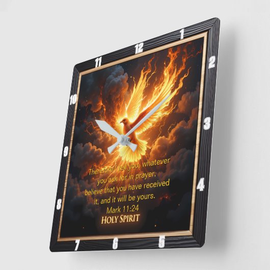 Divine Flame Holy Spirit Dove Mark 11:24 Verse Vierkante Klok (Hoek)