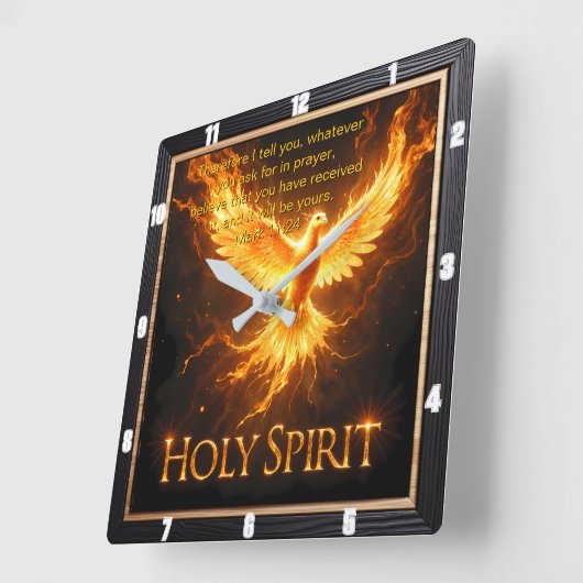 Divine Flame Holy Spirit Phoenix Mark 11:24 Verse Vierkante Klok (Hoek)