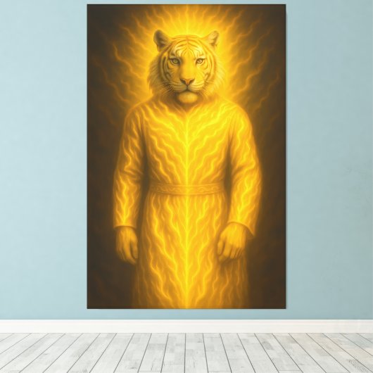 Divine Golden Tiger Guardian – Sacred Humanoid Spi Canvas Afdruk (Insitu (Houten vloer))