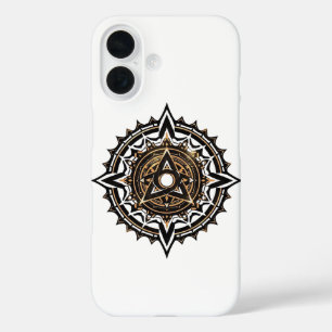 Divine Heilige Mandala – Zwarte & Gouden Trishul iPhone 16 Hoesje