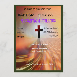 Divine Horizon Abstract Cross Baptism Invite Kaart