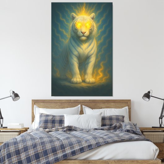 Divine Light-Eyed White Tiger | ManJiangHong Fine Canvas Afdruk (Insitu (Slaapkamer))