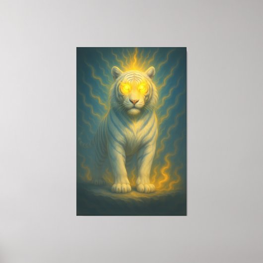Divine Light-Eyed White Tiger | ManJiangHong Fine Canvas Afdruk (Voorkant)