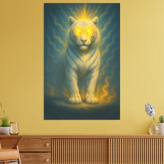 Divine Light-Eyed White Tiger | ManJiangHong Fine Canvas Afdruk (Insitu (Woonkamer))