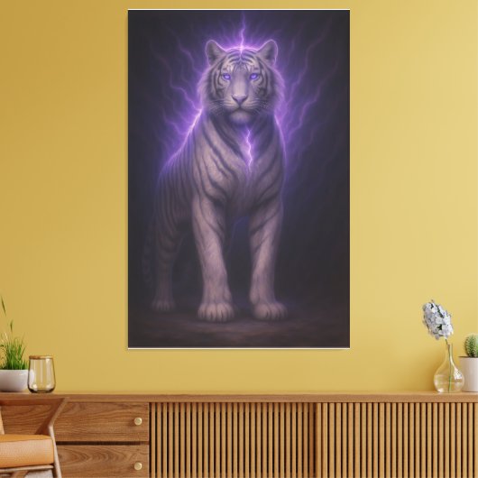 Divine Lightning White Tiger – Celestial Power Fan Canvas Afdruk (Insitu (Woonkamer))