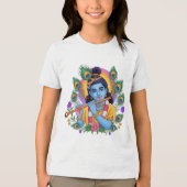 Divine Lord Krishna Playing Flute with Peacock Fea Tri-Blend Shirt (Voorkant)