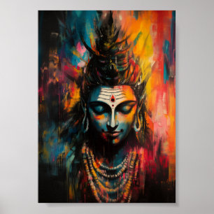 Divine Lord Shiva Abstracte regenboogkleur Splash Poster