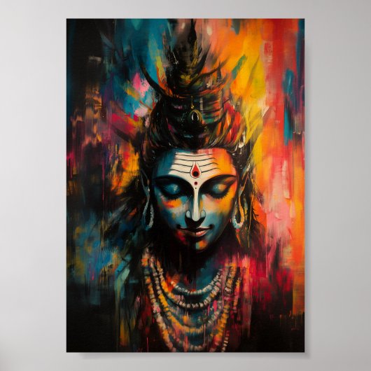 Divine Lord Shiva Abstracte regenboogkleur Splash Poster (Voorkant)