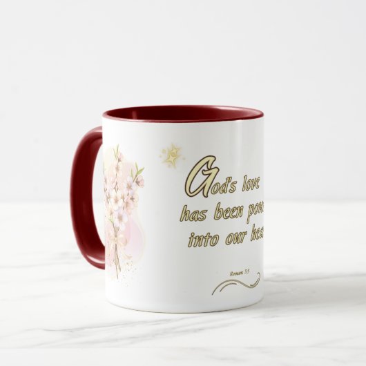 Divine Love Mug: 'Romans 5:5 Bible Verse Design Mok (Voorkant links)
