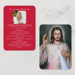 Divine Mercy Catholic Funeral Red Prayer Card Visitekaartje
