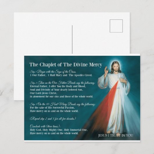DIVINE MERCY CHAPLET PRAYER BRIEFKAART (Voorkant / Achterkant)
