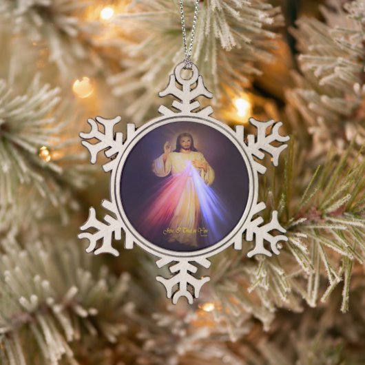 Divine Mercy Gold Tin Sneeuwvlok Ornament (Boom)