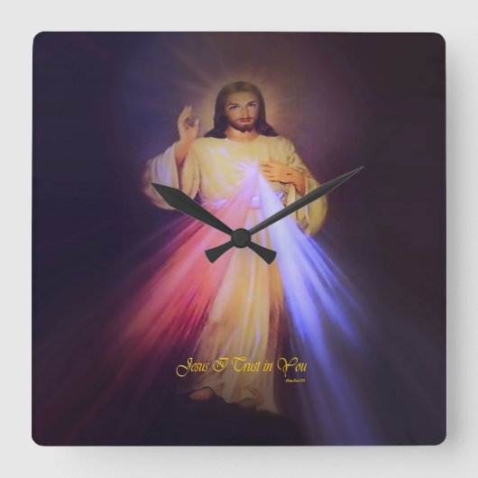 Divine Mercy Gold Vierkante Klok (Voorkant)