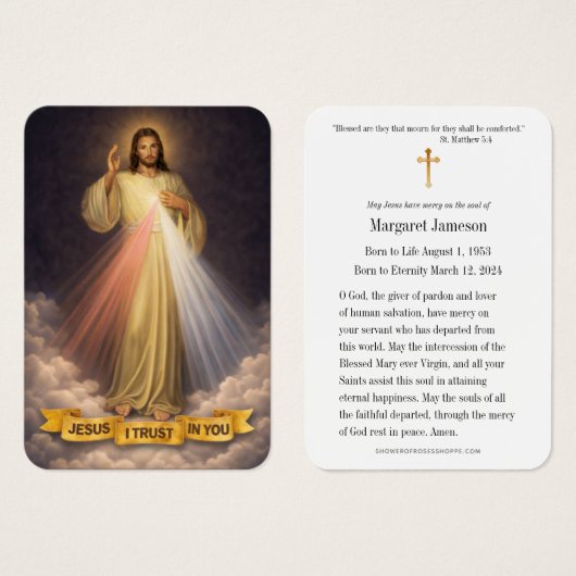 Divine Mercy Jesus Catholic Funeral Holy Card - Visitekaartje (Voorkant /achterkant)