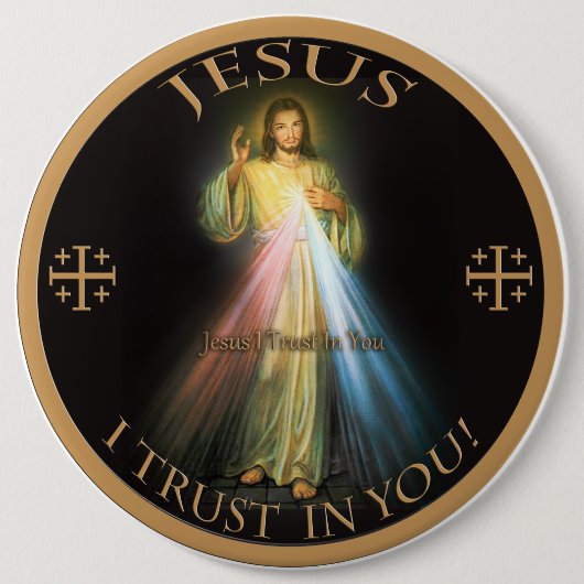 DIVINE MERCY, JESUS IK VERTROUW IN JE. RONDE BUTTON 6,0 CM (Voorkant)