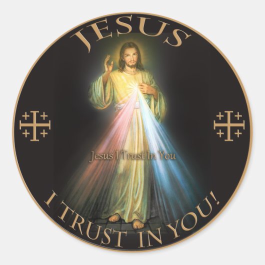 DIVINE MERCY, JESUS IK VERTROUW IN JE. RONDE STICKER (Voorkant)