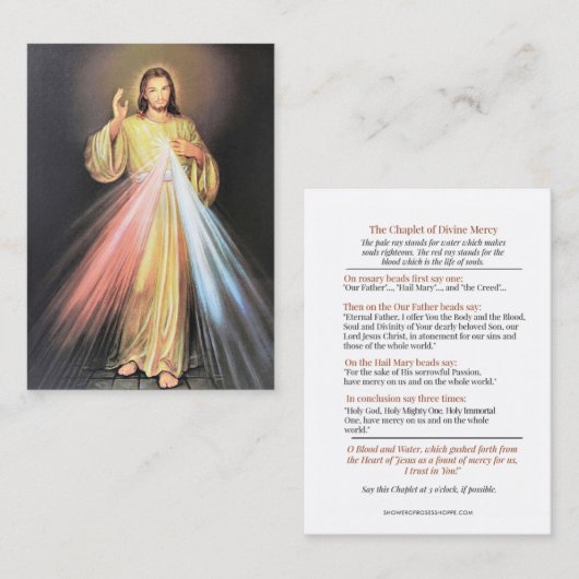 Divine Mercy of Jesus Chaplet St. Faustina Prayer Visitekaartje (Voorkant / Achterkant)
