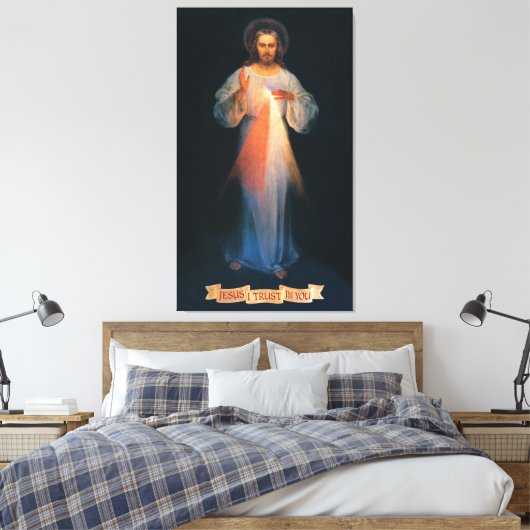 Divine Mercy, St. Faustina, Jezus die ik in jou ve Canvas Afdruk (Insitu (Slaapkamer))