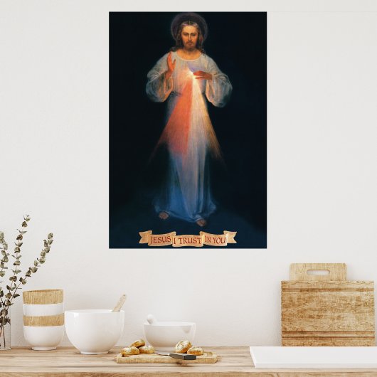 Divine Mercy, St. Faustina, Jezus die ik in jou ve Poster (Keuken)