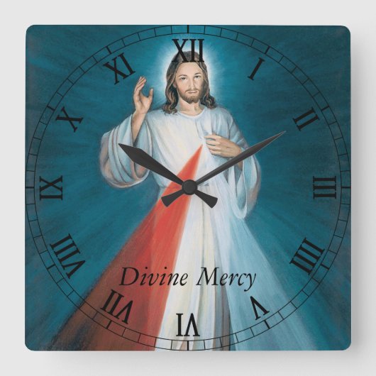 Divine Mercy Vierkante Klok (Voorkant)