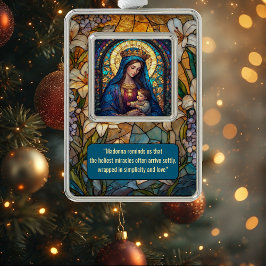 Divine Motherhood Madonna & Baby Jesus Golden Halo Verzilverd Omlijst Ornament