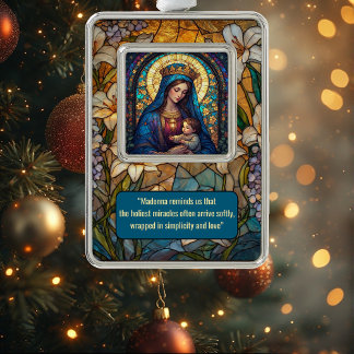 Divine Motherhood Madonna & Baby Jesus Golden Halo Verzilverd Omlijst Ornament