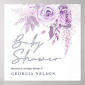 Divine Paarse Lavendel Floral Baby shower Silver Folie Afdrukken (Voorkant)