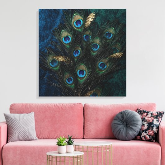 Divine Peacock Feathers Wall Art | Boho Spiritual  Canvas Afdruk (Insitu (Woonkamer))