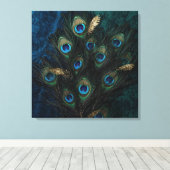 Divine Peacock Feathers Wall Art | Boho Spiritual  Canvas Afdruk (Insitu (Houten vloer))
