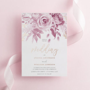 Divine Pink Rose Wedding Roos Gold Folie Uitnodiging