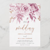 Divine Pink Rose Wedding Roos Gold Folie Uitnodiging (Voorkant)