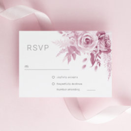 Divine Pink Rose Wedding RSVP Kaartje