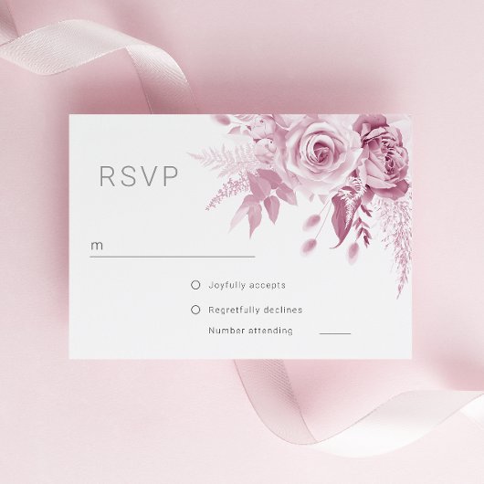 Divine Pink Rose Wedding RSVP Kaartje