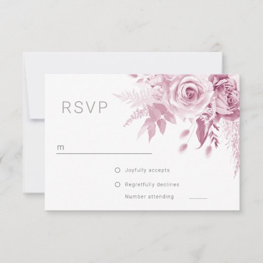 Divine Pink Rose Wedding RSVP Kaartje (Voorkant)