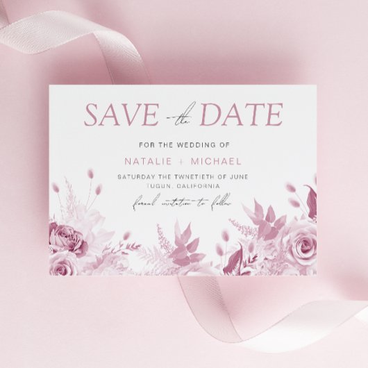Divine Pink Rose Wedding Save The Date